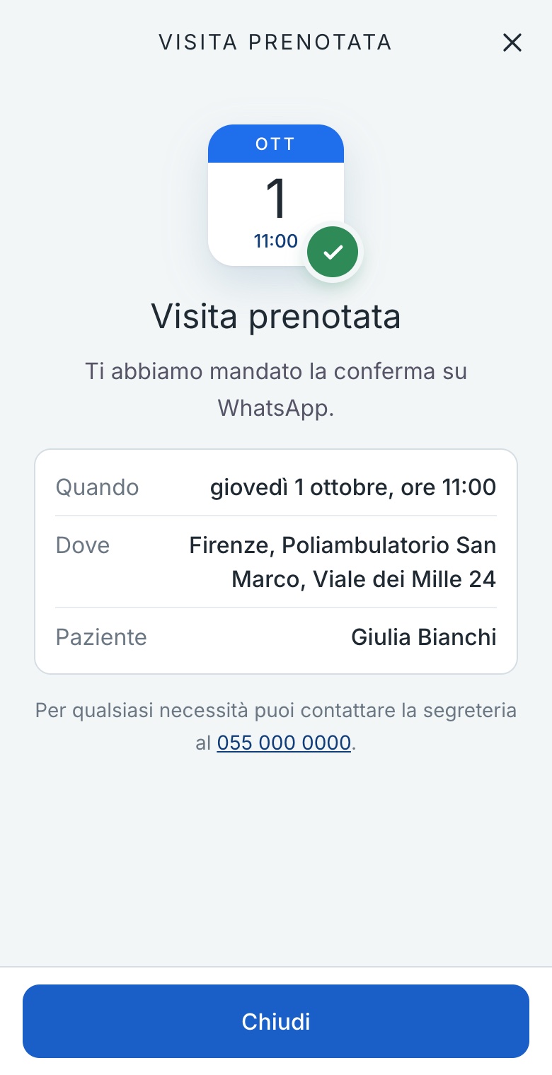 Visita prenotata, con il riepilogo